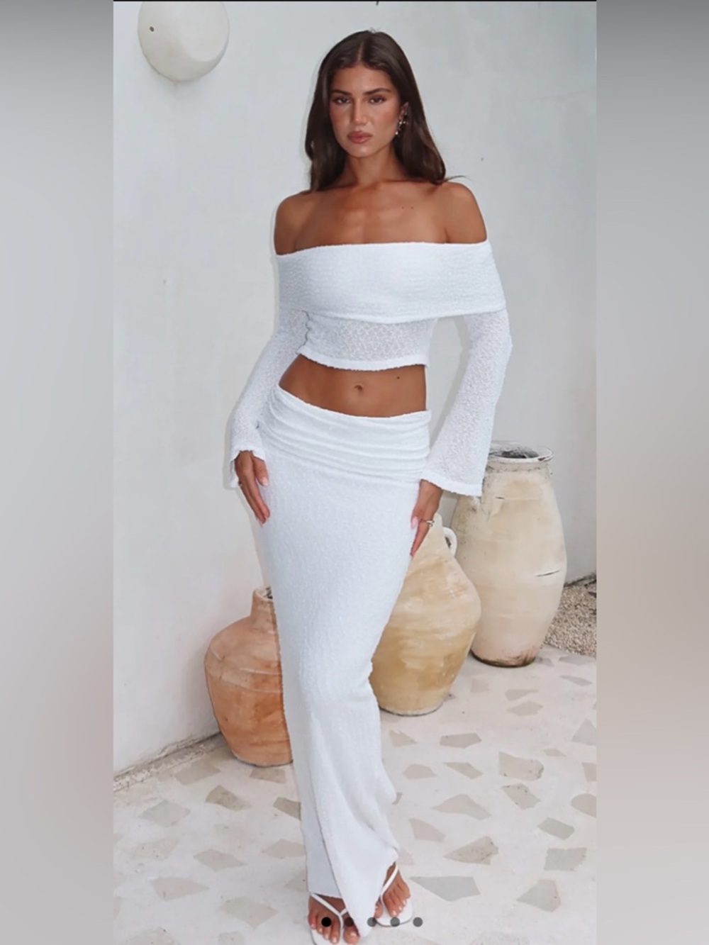 White fox matching maxi skirt set